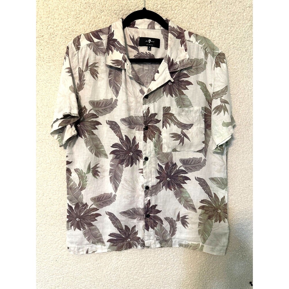 7 for All mankind men’s  linen Button Up shirt‎ SZ Medium short sleeves pristine